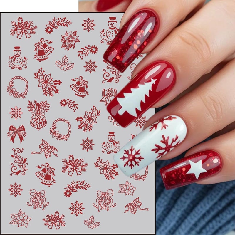 winthrop 6 Sheets Christmas Nail Stickers – Black Red Reindeer Snowflake Bow 3D Self-Adhesive Nail Art Decals for Women Girls Winter Holiday Manicure Decorations - Image 3